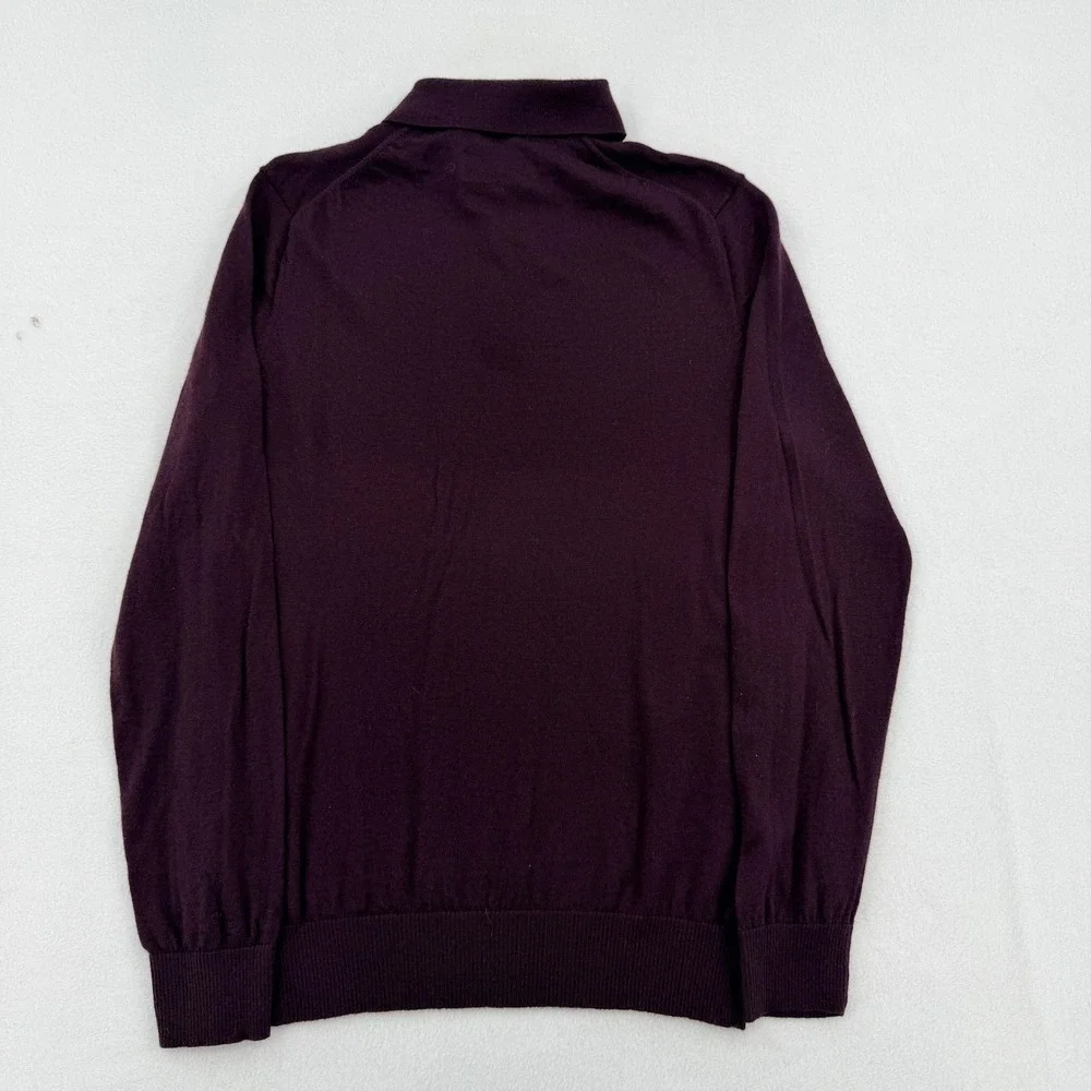 Charles Tyrwhitt Men M Extra Fine Merino Wool Long Sleeve Polo Sweater Plum Soft